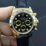 Replica Rolex AAA Grade Cosmograph Daytona Watch Yellow Gold Black Diamond Leather
